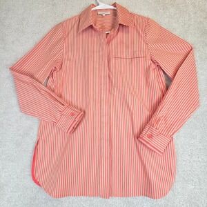 Lafayette 148 New York Womens XS Striped Button Down Shirt Striped Coral White